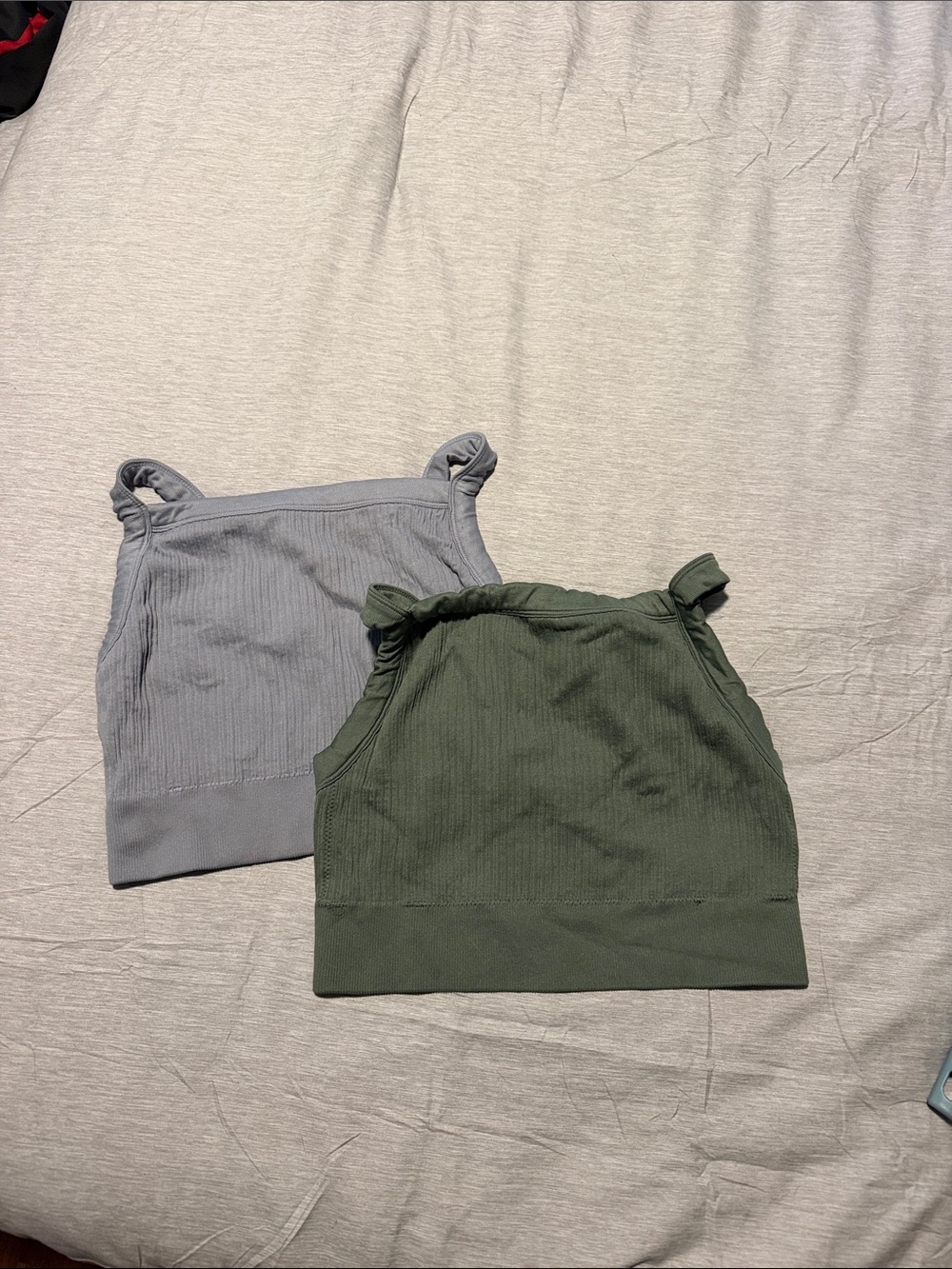 Ribbed Tank Tops (Sports Bra) - Olive Green & Light Gray (2-Pack)